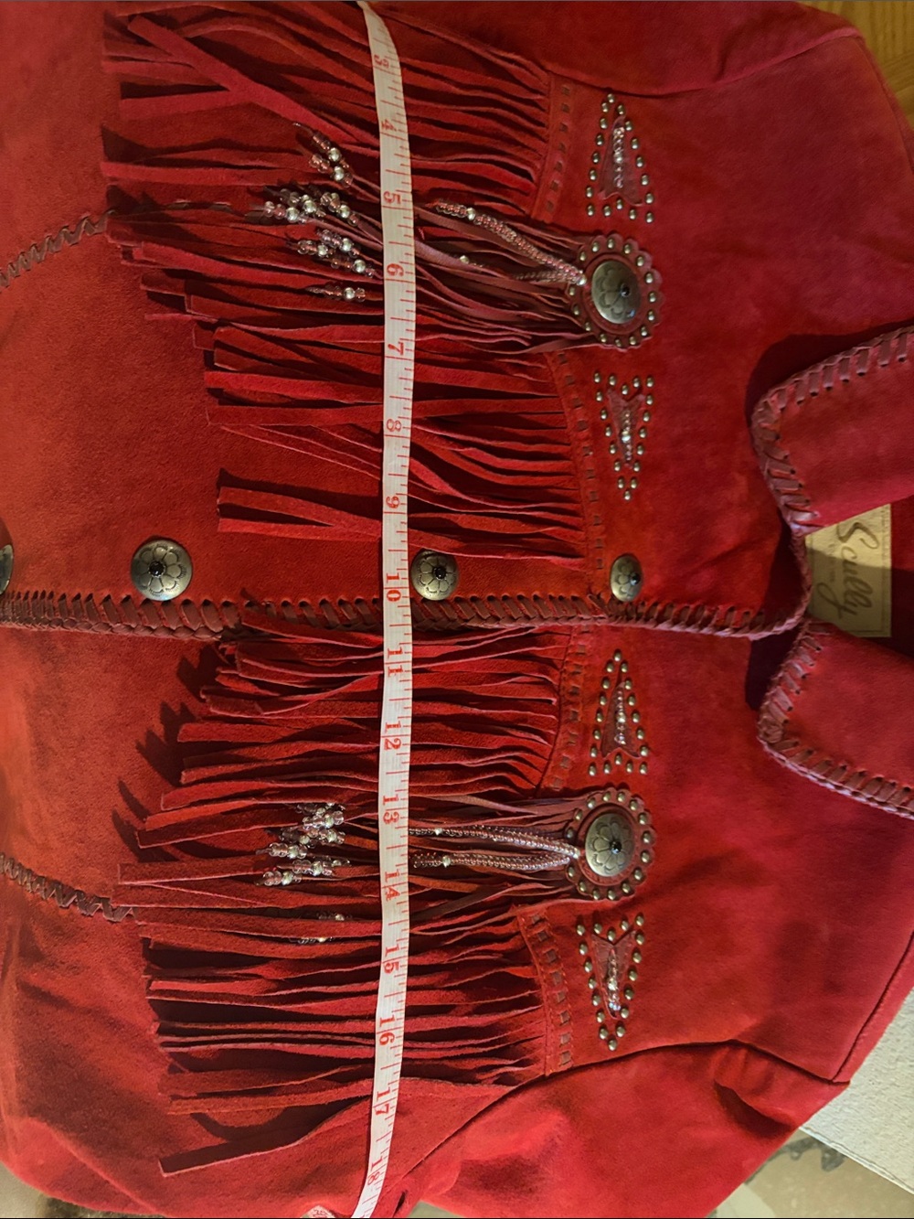 Scully Red Suede Fringe Jacket with Concho Accents - Picture 7 of 8